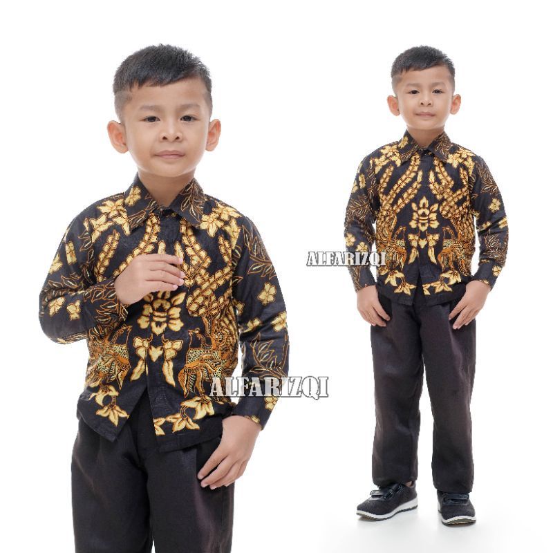 Kemeja batik pria dan kemeja batik anak usia 2 sampai 12 tahun warna coklat hitam kemeja pria jumbo big size