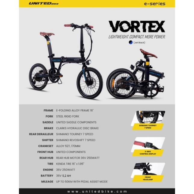 Sepeda Lipat Listrik E bike E Folding 16 inch UNITED VORTEX