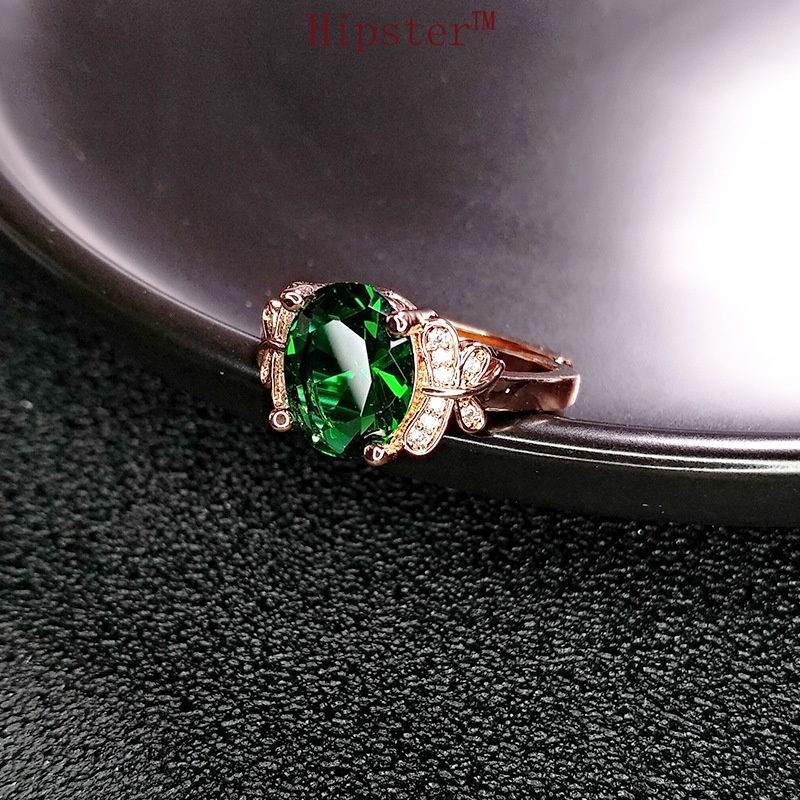 Hot Sale Vintage Luxury Rose Gold Emerald Diamond-Studded Ring