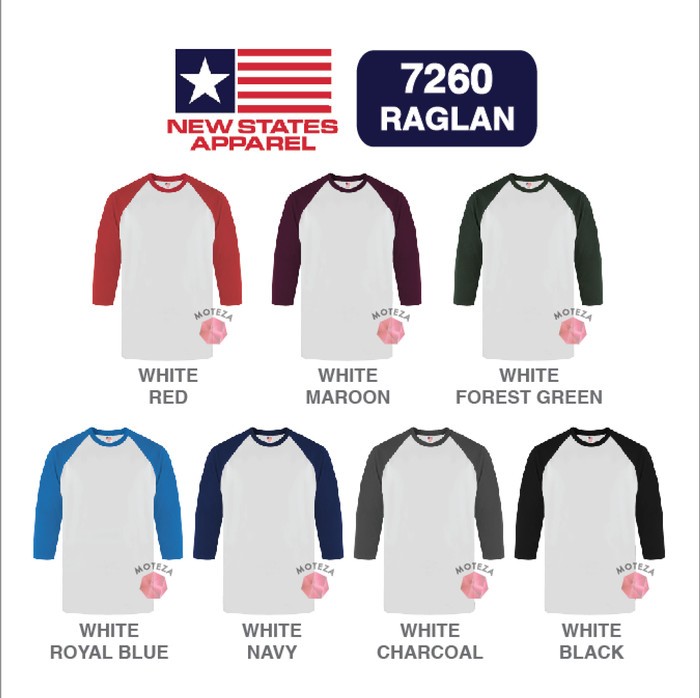 Kaos NSA ( New States Apparel ) Premium Cotton - 3/4 Raglan 7260 - S M L XL XXL