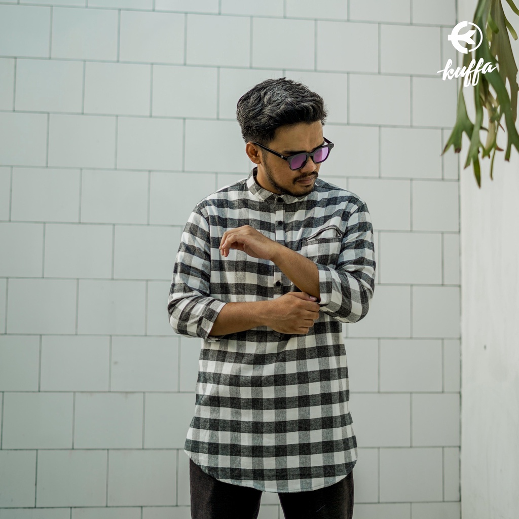 Baju Muslim Kemeja Koko Longline Flannel Lengan Sedang Pria Dewasa / Fashion Muslim / Atasan / Berku