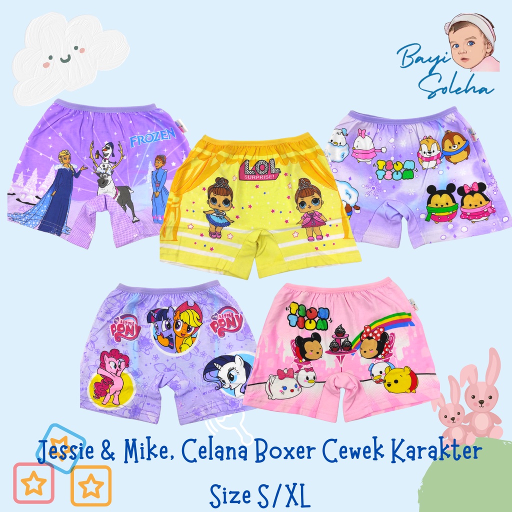 Jessie & Mike Boxer Cewek Motif Karakter Size S-XL (per 1 pcs)