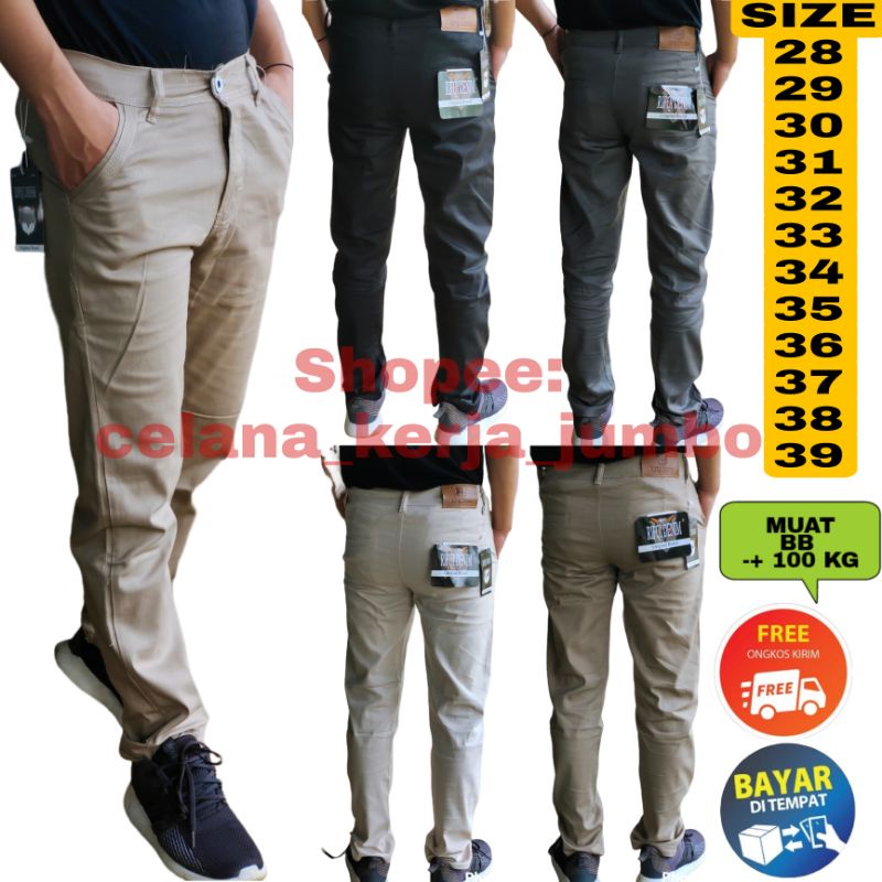 Celana Panjang Pria Cowok Chino Chinos Jumbo Big Size Oversize Model Slim Muat BB 100 Kg Bisa Bayar Dirumah COD Original Rifqi Denim