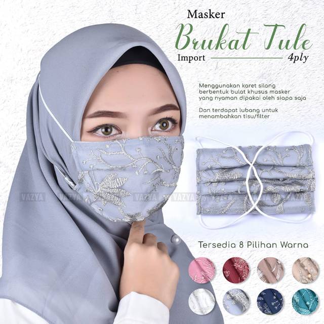 Masker Kain Brukat Tulle Import 4ply Headloop