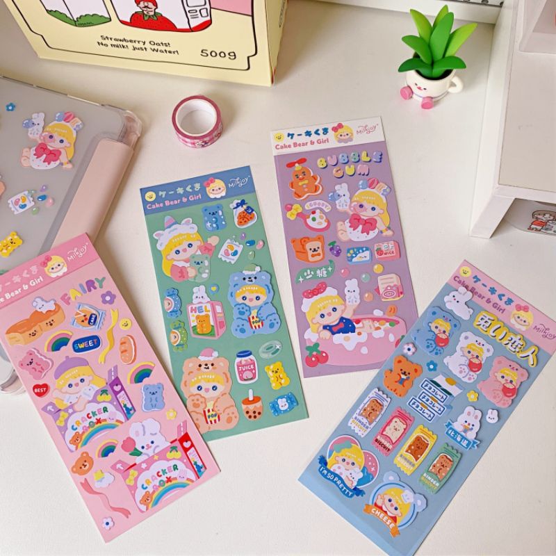 

Sticker sheet watercolor beruang cute happy girl DIY Journal HP