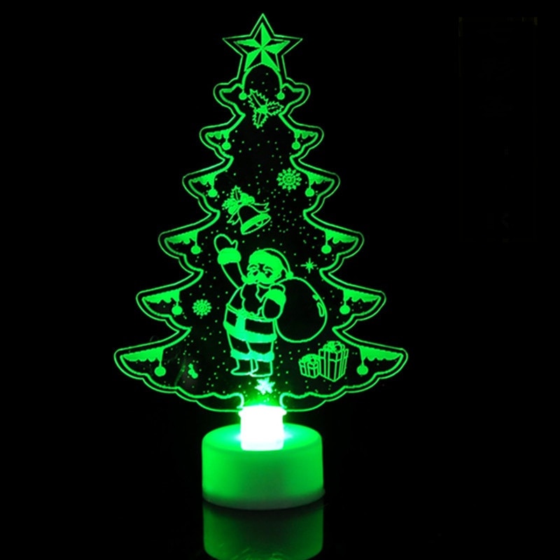 Lampu Malam LED Bentuk Pohon Natal Santa Snowman Bahan Akrilik Warna-Warni Untuk Dekorasi Meja