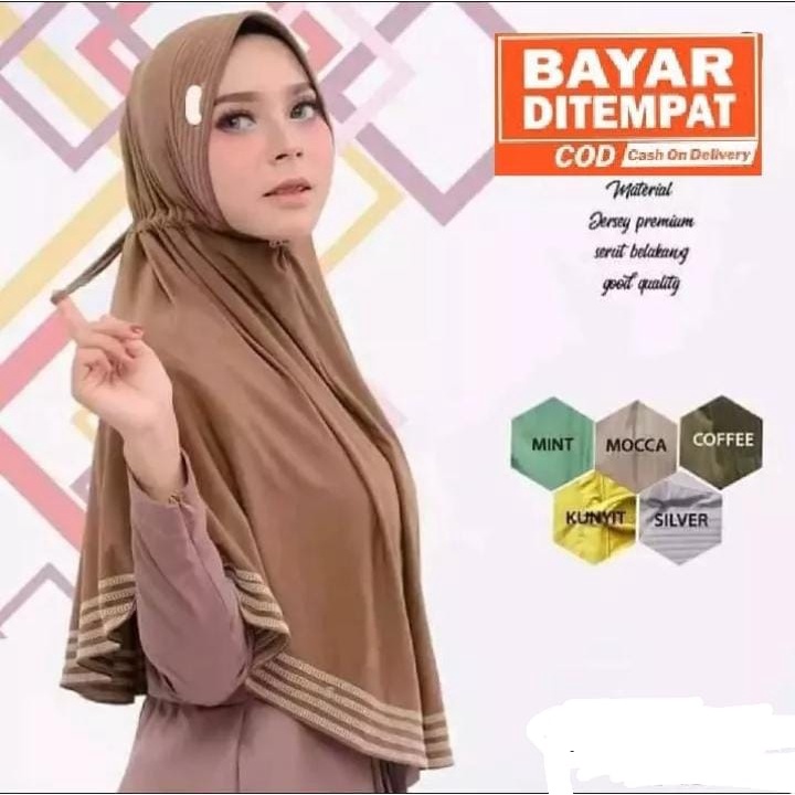 krudung instan jilbab bergo overdex motif list tali serut bahan jersey premium jumbo terbaru