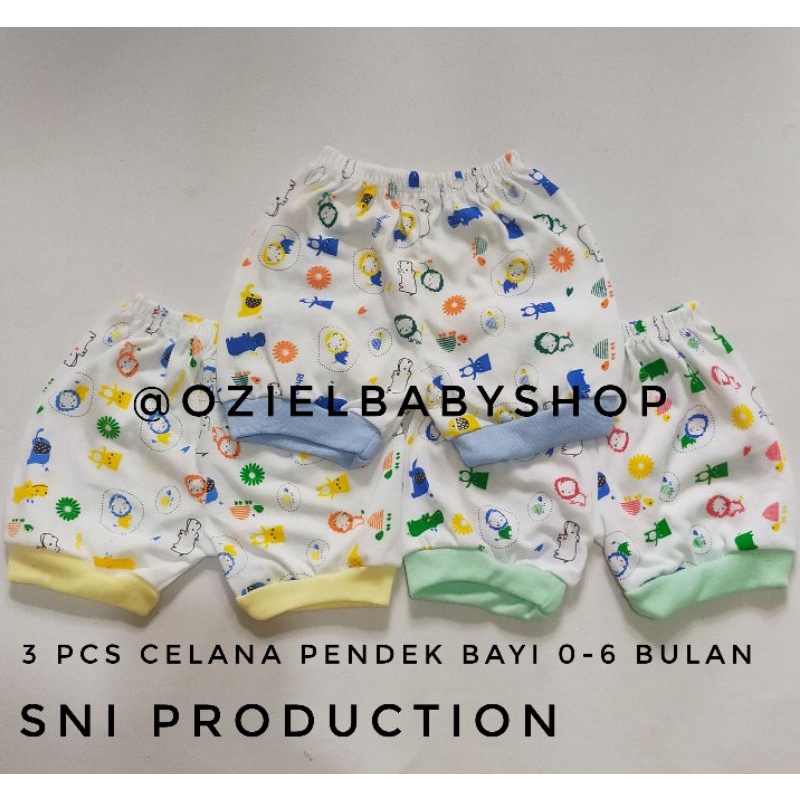 celana pendek bayi merk saqueen SNI 0-6 Bulan