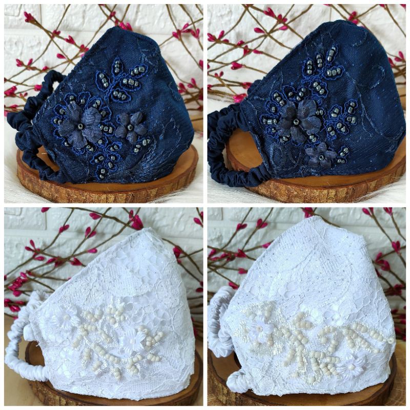 (Hijab tali kerut)masker brukat/brokat/payet/talikerut/tile/satin/akad/wedding/pesta/hijab/cantik