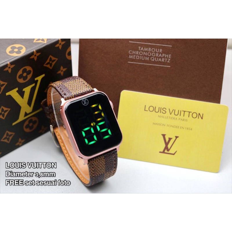 paket box + buku manual || jam tangan wanita LV kotak touchscreen YK-0255SAX case rose kulit D:3,8cm