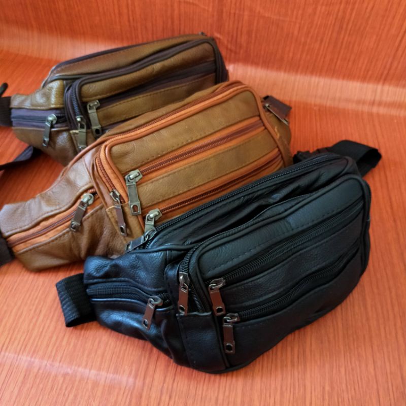 Tas pinggang kulit asli Tas Selempang kulit sapi tas Waistbag pria kulit