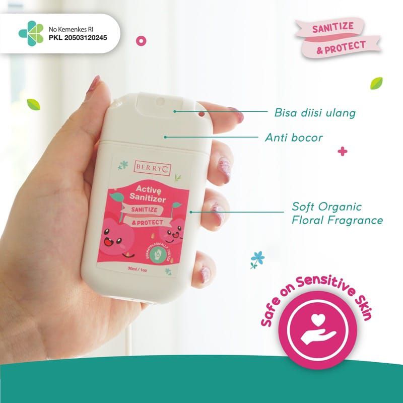 BerryC Indonesia Berry C pocket 30ml pocket Hand sanitizer (bisa di refill) food grade free silicone strap bye bye bugs mosquito repellent anti nyamuk serangga spray efektif untuk bayi baby kids balita anak