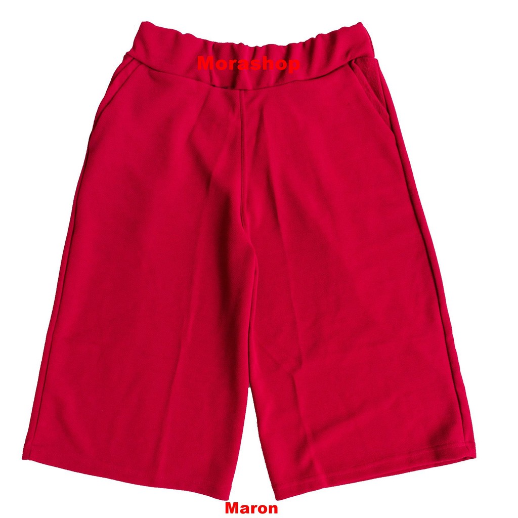 Morashop Celana Kulot Pendek 3/4 Polos Bahan Waffle Crepe Kulit Jeruk-5