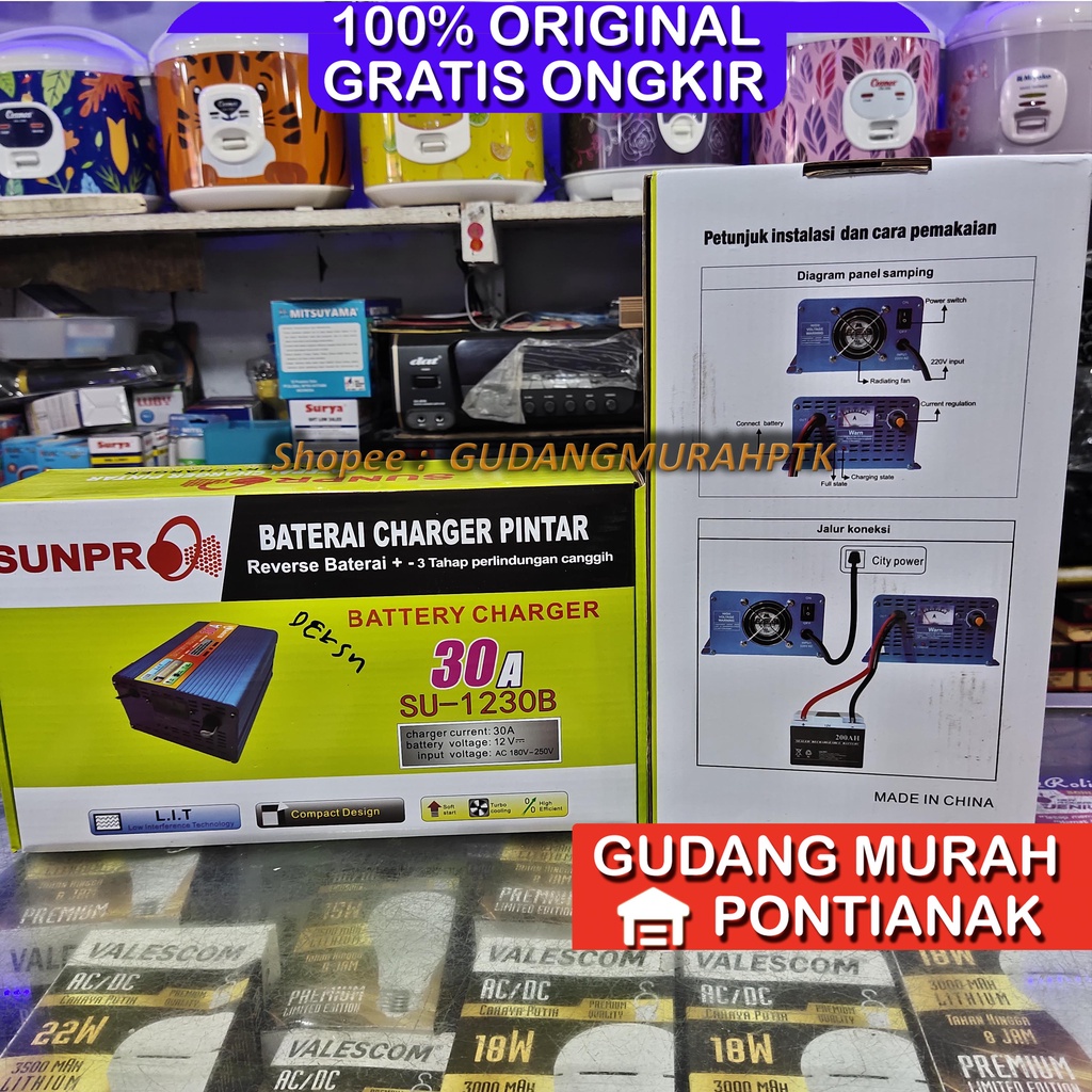 Charger Aki 30A Sunpro SU-1230B Alat Cas Aki 12V Motor dan Mobil Sunpro SU 1230B - harga termurah