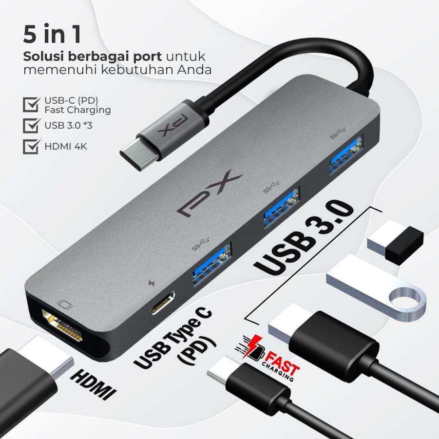 USB Type C 3.1 Hub Converter HDMI Laptop 5 in 1 PX UCH150