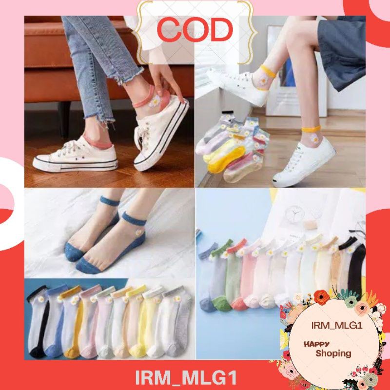 Kaos Kaki Transparan Ultra Tipis Motif Bunga Daisy / Kaos Kaki Wanita Bunga Korea Daisy (1)