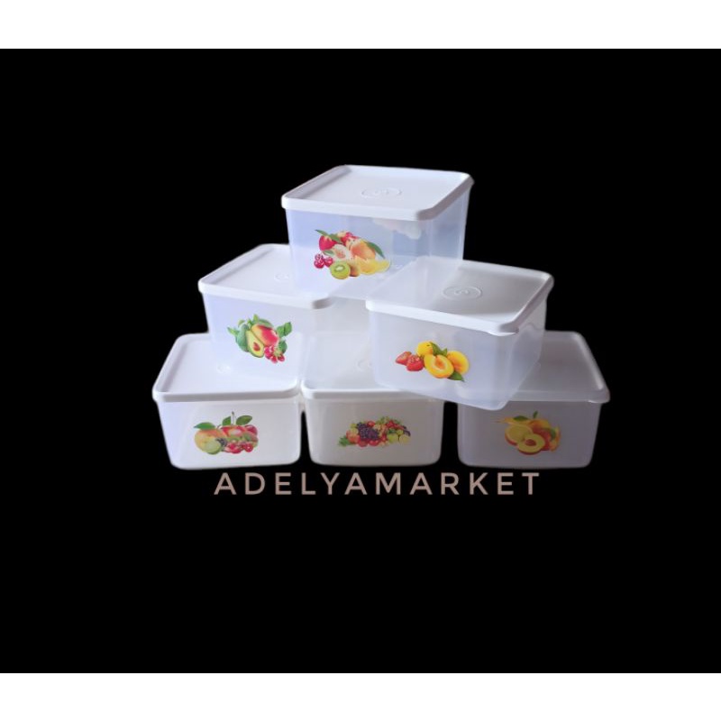 Toples kotak  motif buah / toples plastik bening