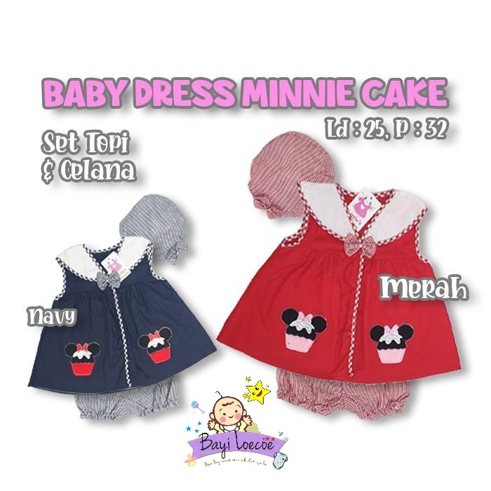 Bayi Loecoe Baju Bayi Dress Anak Perempuan Minnie Cake Kutung set Topi 1-3 Bulan