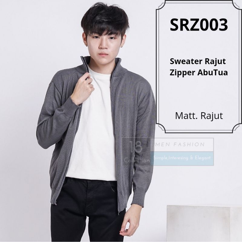 [Bisa COD] Sweater Rajut Zipper Kerah Tinggi Cardigan Pria