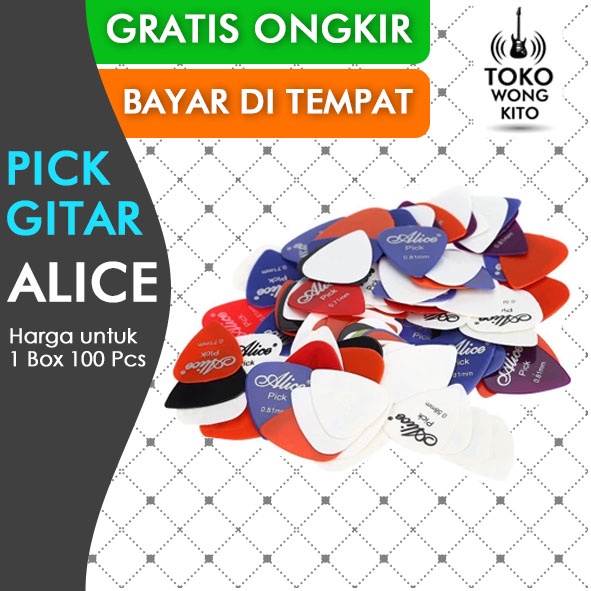 Pick Gitar Alice 100pcs bonus box pick gitar akustik 0.58-1.5