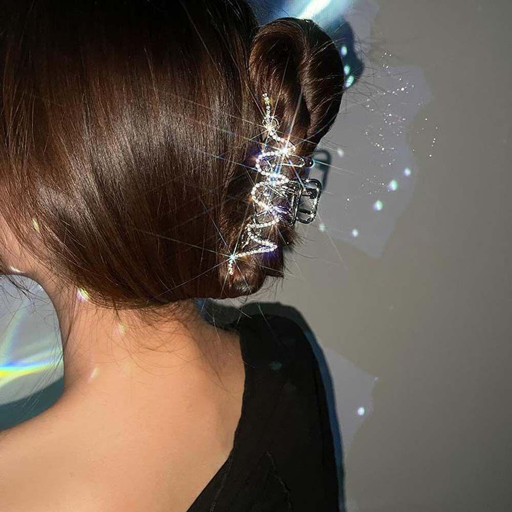Augustina Irregular Hair Claw Elegan Shiny Harajuku Aksesoris Rambut Berlian Tidak Teratur Logam Jepit Besar Gaya Korea