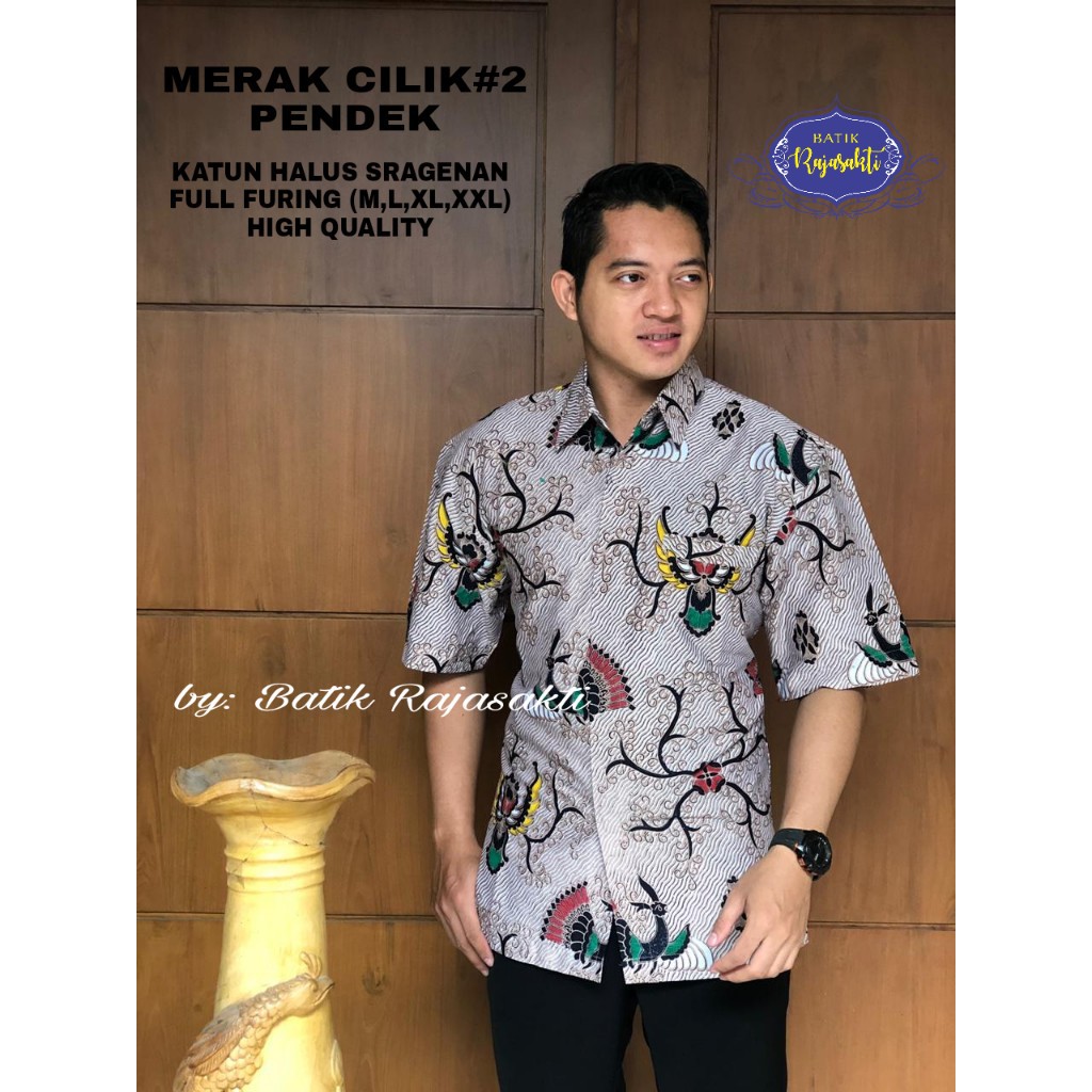 MERAK CILIK PENDEK 2 Kemeja Batik Pria Lengan Pendek Katun Halus FULL FURING Rajasakti