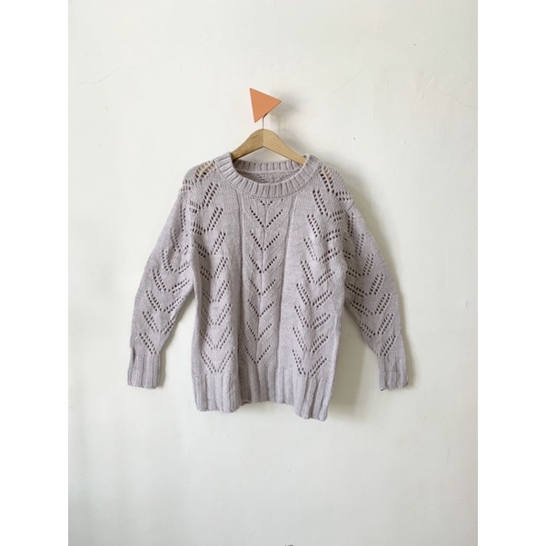 atasan lengan panjang kepang cable jaring knit rajut korea grey