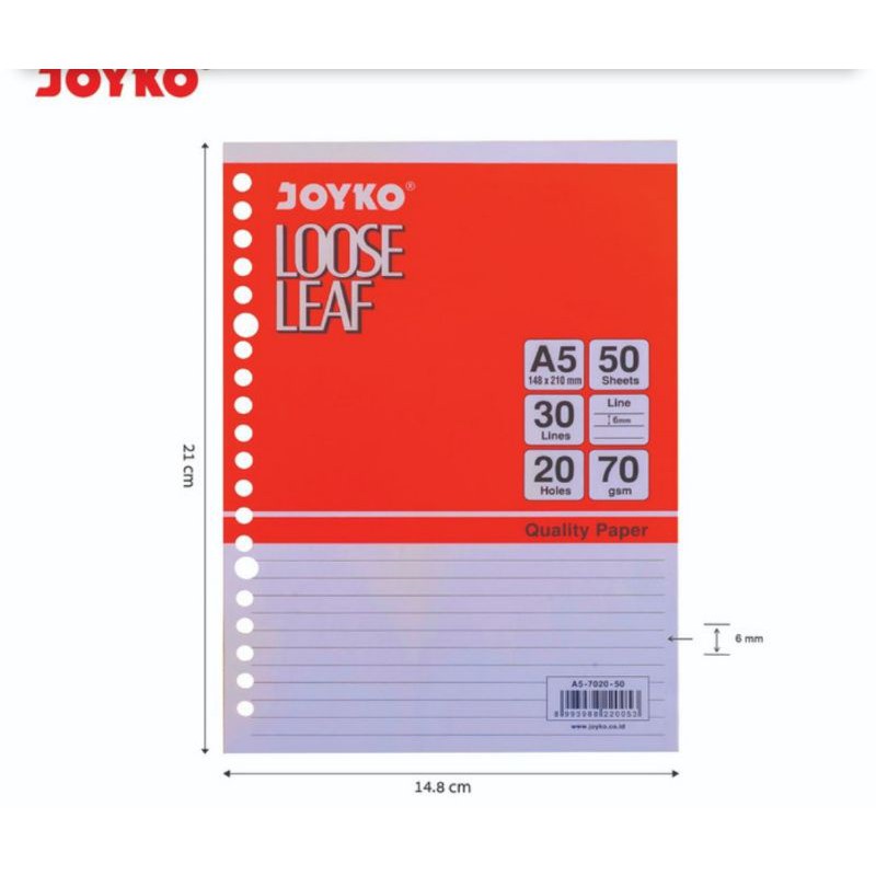 

Loose Leaf Joyko A5-7020 Kertas Bergaris/Putih (50lbr)
