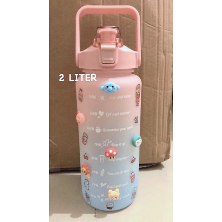 Botol Minum 2 Liter 2000ML Korea VIRAL Botol Motivasi FREE BUBBLE PACKING Botol Minum Botol Air Minum Viral Motivasi Penanda Waktu 2 Liter Gradient Gradasi