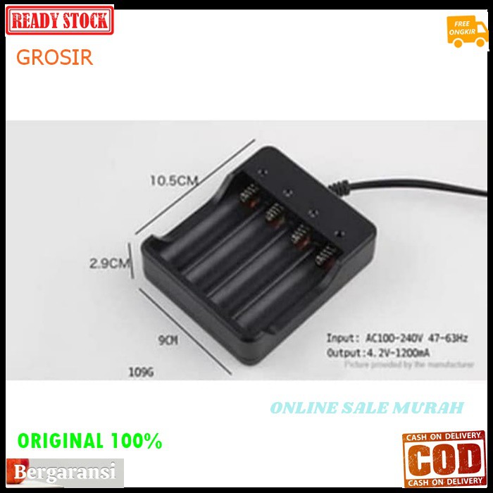 G407 Adaptor baterai cas 18650 3,7V adapter desktop 4 SLOT ORI 100% port baterry charger battery batu batere vape vapor powerbank DLL travel cas casan baterry batre dual universal multi original  BISA SEGALA JENIS BATERAI 18650 3,7V  Input : 100-240V / AC