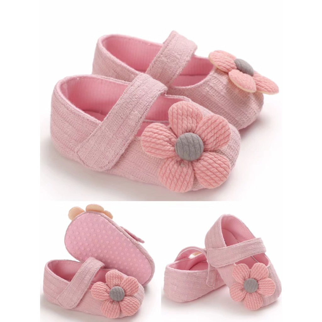 HappyOliver C595 CUTESUNY Sepatu Prewalker Casual Anti Selip Aksen Bunga untuk Bayi Perempuan 0-18