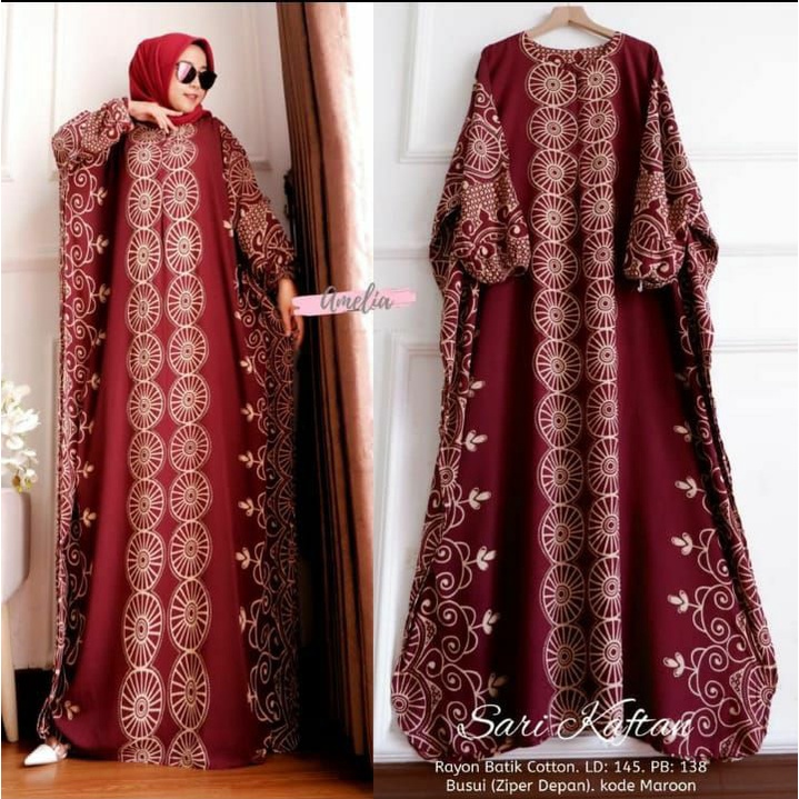 Gamis Rayon Jumbo Kaftan Terbaru - Meldi Kaftan By Batik AW Motif Kotak Size Jumbo Busui Resleting / Kaftan Wanita / Dress Kaftan