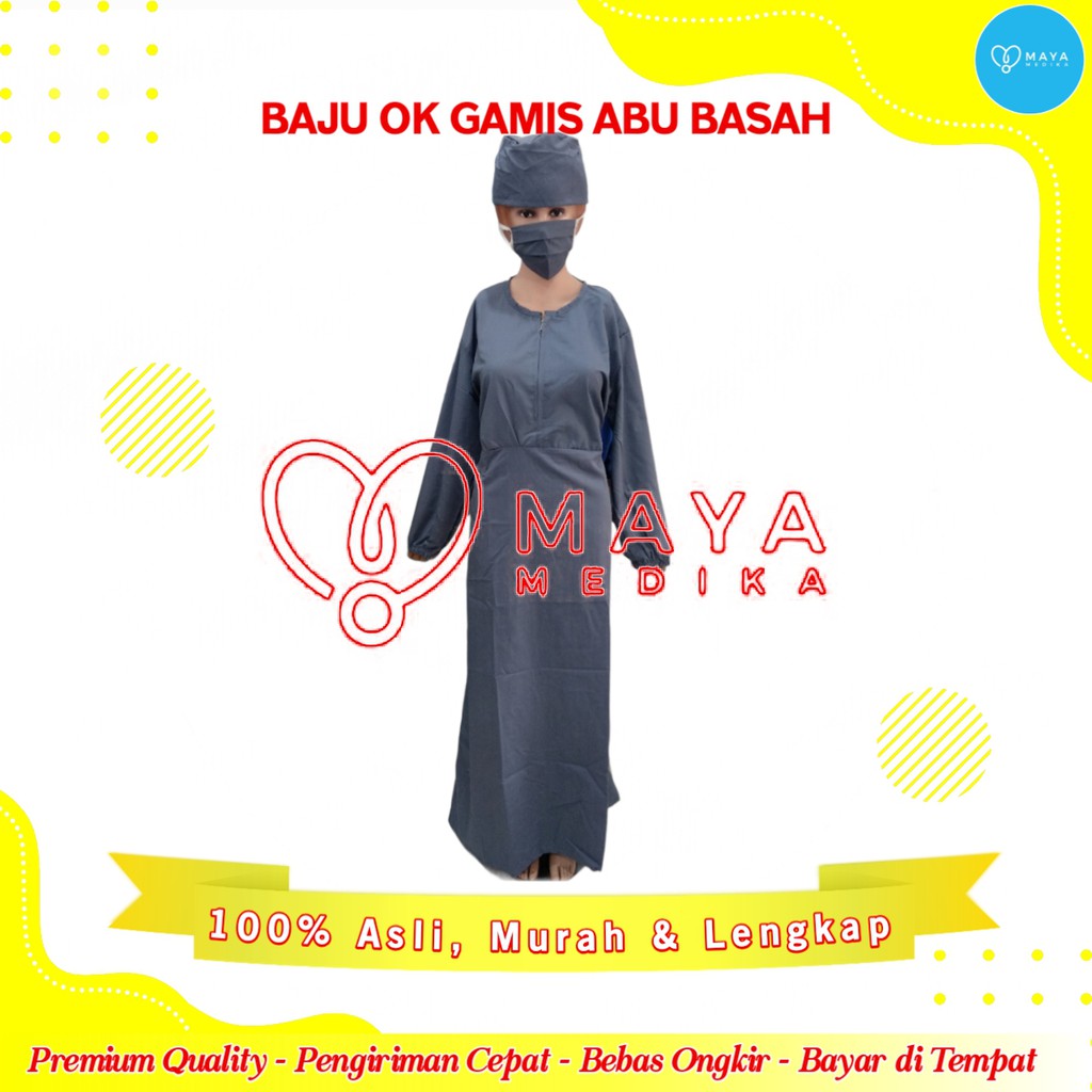 Baju OK Abu - Abu Basah Lengan Panjang Resleting Gamis