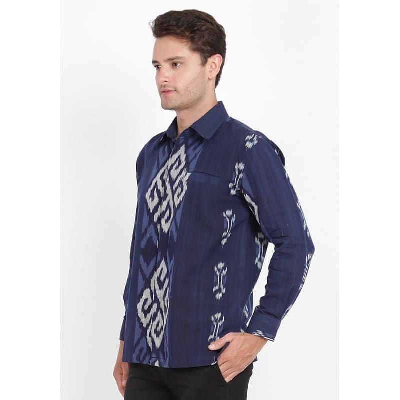 Kemeja Pria Lengan Panjang Tenun Etnik Toraja - Navy
