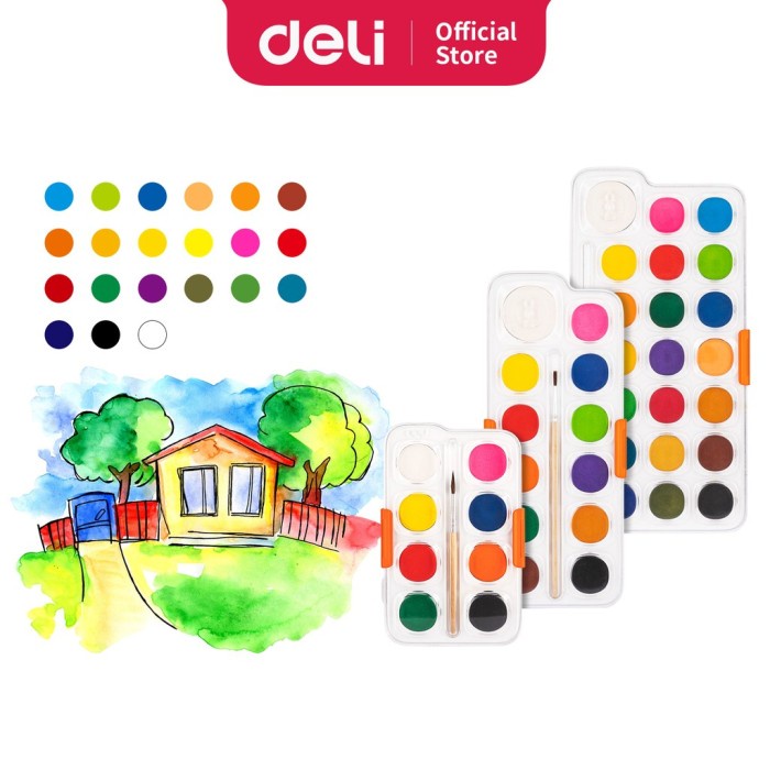 

Produk Terbaru Deli Watercolor Paint / Cat Air Padat 8/12/21 Warna, Kemasan Kotak