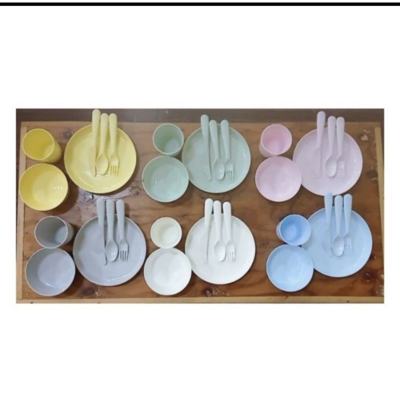 36 Pcs Alat Makan Anak Bayi SET KALASKA ( Piring,Mangkok,Gelas,Sendok Garpu Pisau) Warna Pastel