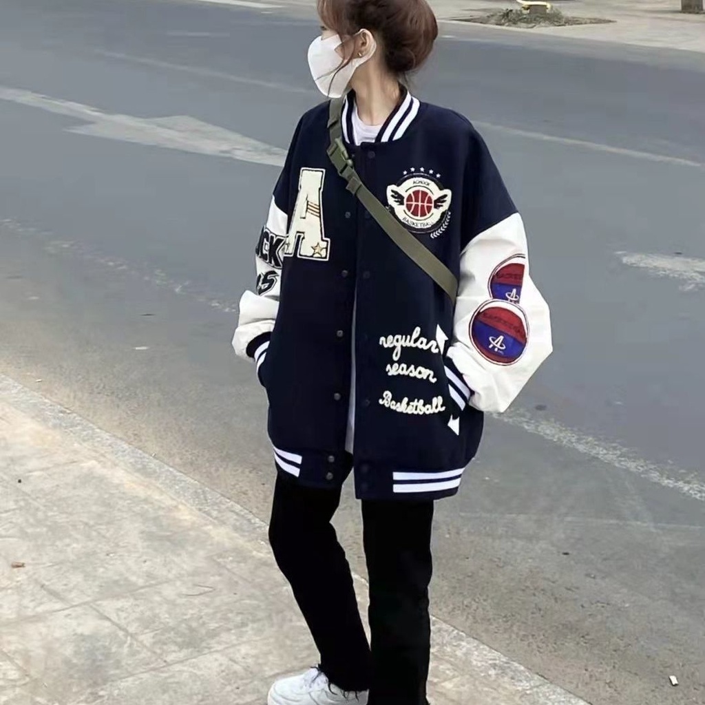 ACHOOCK BASKETBALL Jacket Varcity Baseball Oversize Pria Wanita Sweater Bisbol Fashion Terkini Gaya Casual OOTD Korean Style