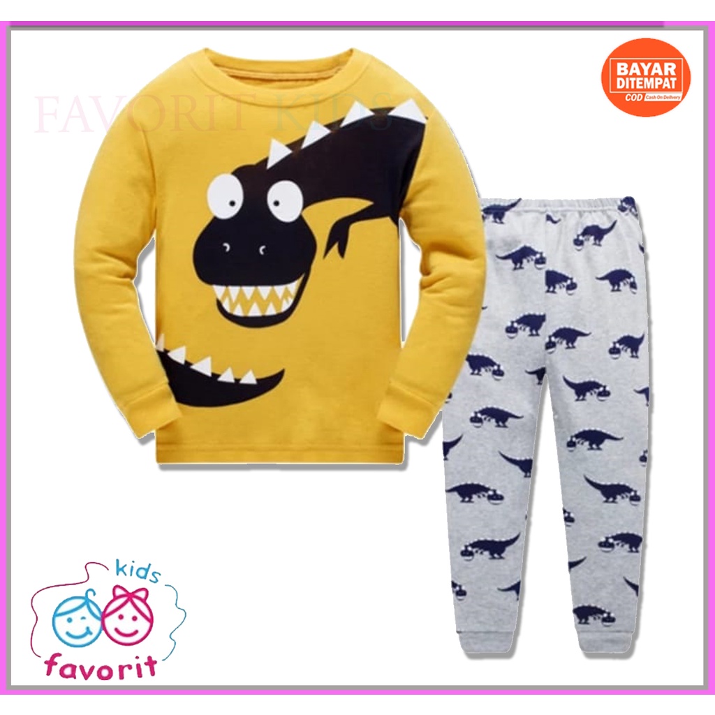 Favorit kids Piyama Setelan dino size 1-10 anak laki laki dan anak perempuan lengan panjang celana panjang