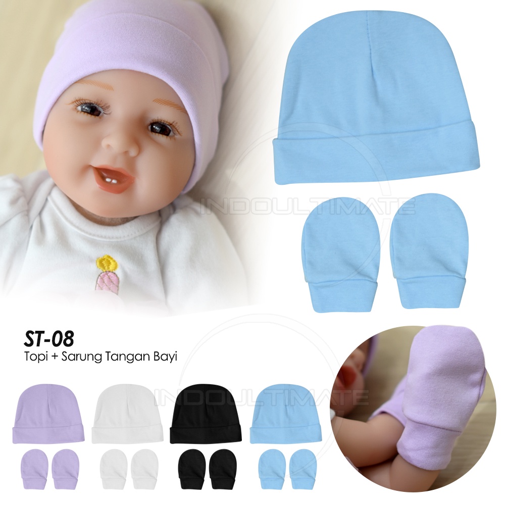 2in1 Set Topi Kupluk Bayi + Sarung Tangan Bayi ST-08 Topi Bayi Kupluk Bayi Perlengkapan Bayi Pelindung Tangan bayi Baby Hat Penutup Kepala Bayi Penutup Tangan Bayi