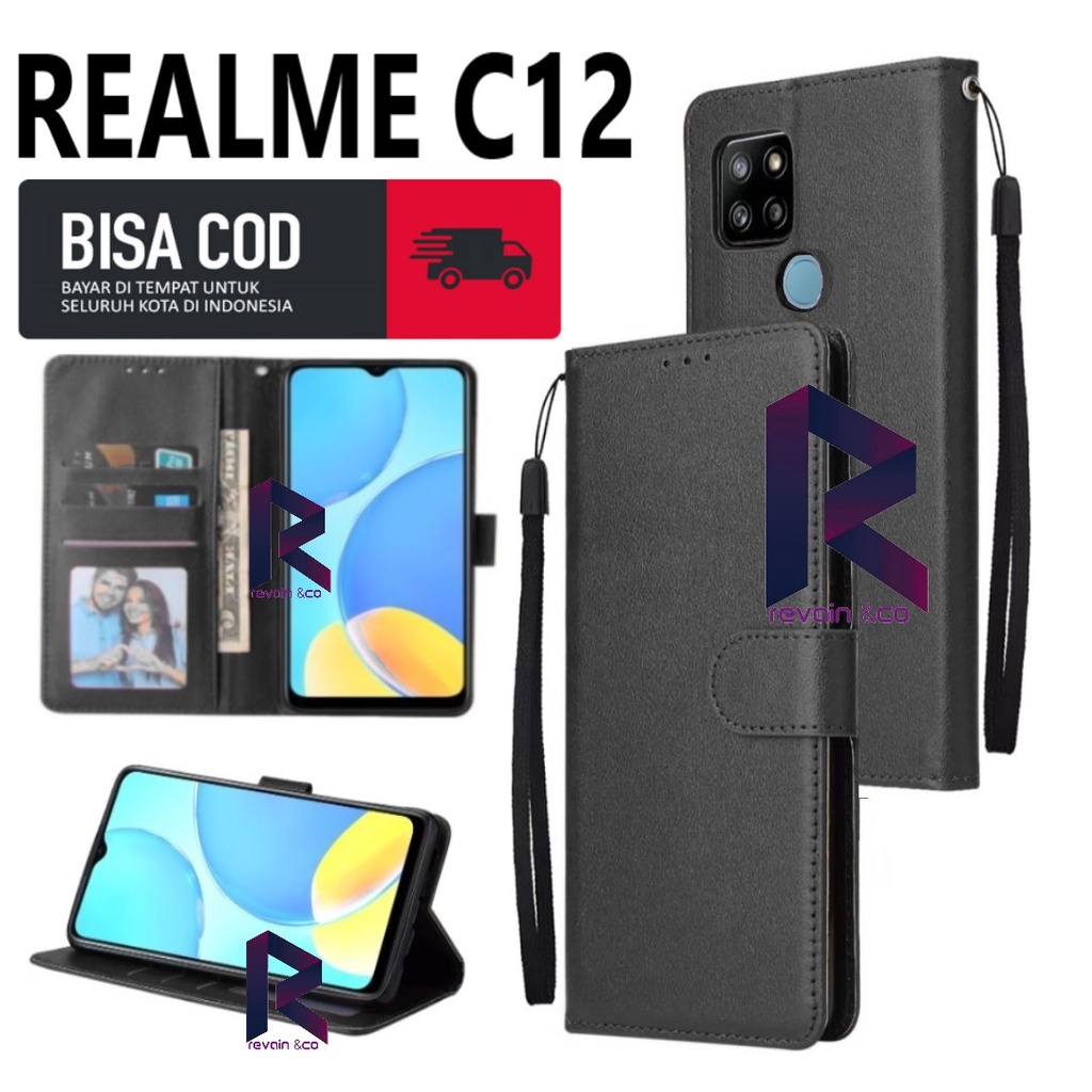 REALME C12 CASE DOMPET FLIP WALLET LEATHER KULIT PREMIUM SARUNG BUKA TUTUP FLIP CASE REALME C12