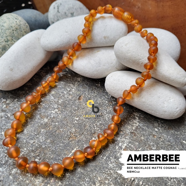 Set Kalung Gelang Amber Anti Sakit Gigi Anak Premium Matte Cognac SNBMC1289 By Amber Bee