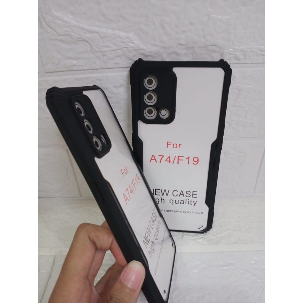 Anti Shocking Oppo A74 4G F19 6.43 Inchi Hardcase List Hitam Acrylic Case