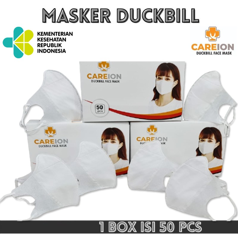 PROMO TERMURAH! [1Box 50pcs] masker duckbill earloop mask disposable mask dukbil garis putih