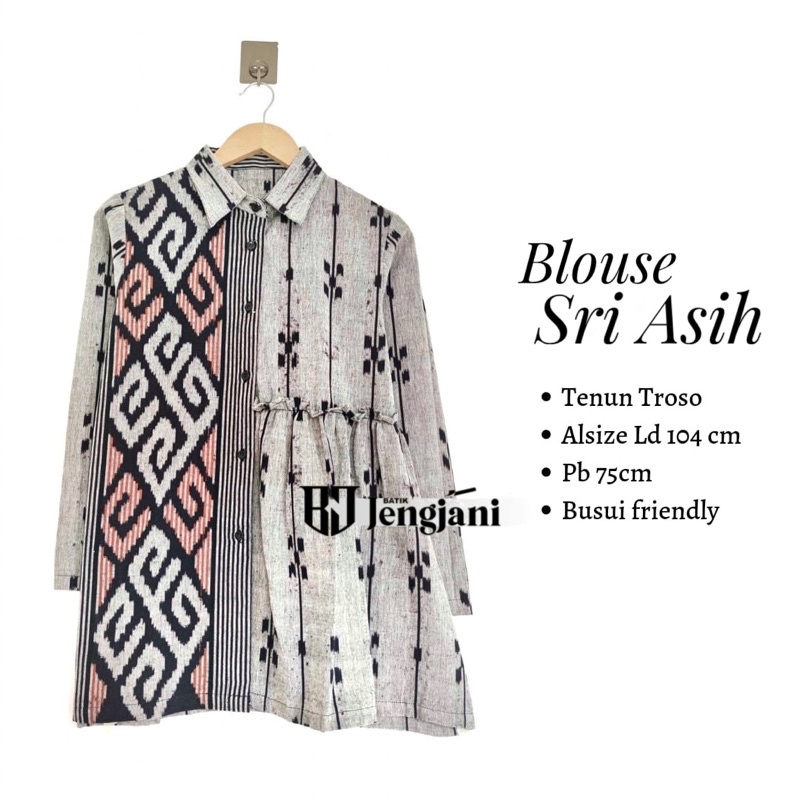 Blouse Tenun Sri Asih | Blouse Tenun Troso Asli Jepara | Kemeja Kerja Wanita Kekinian | Blouse Batik