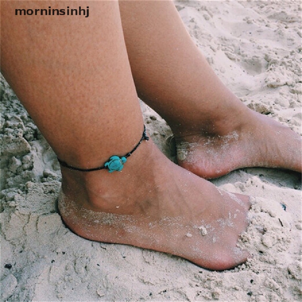 Mornin Gelang Kaki Wanita Desain Kurakura Hias Turquoise Gaya Boho Untuk Pantai