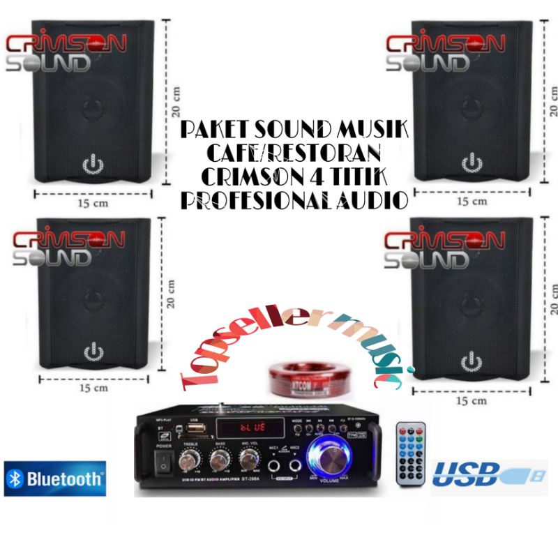 PAKET SOUND SPEAKER CRIMSON 4TITIK SPEAKER CAFE RESTORAN KANTOR AMPLI USB BLUETOOTH PLUS KABEL 1ROLL