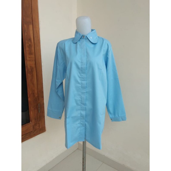 KEMEJA WANITA JUMBO XXL XXXL XXXXL CASUAL POLOS TOYOBO-Biru Langit