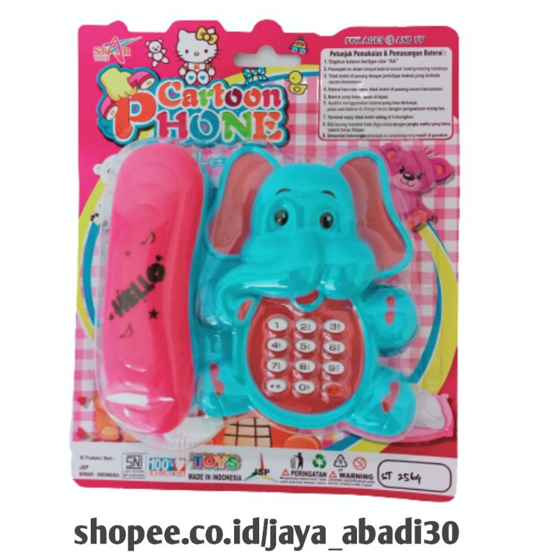 (FREE BATTERAI) MAINAN TELPON RUMAH TELEPON GAGANG PAKAI KABEL KARAKTER GAJAH DLL ST2564 / 143-688