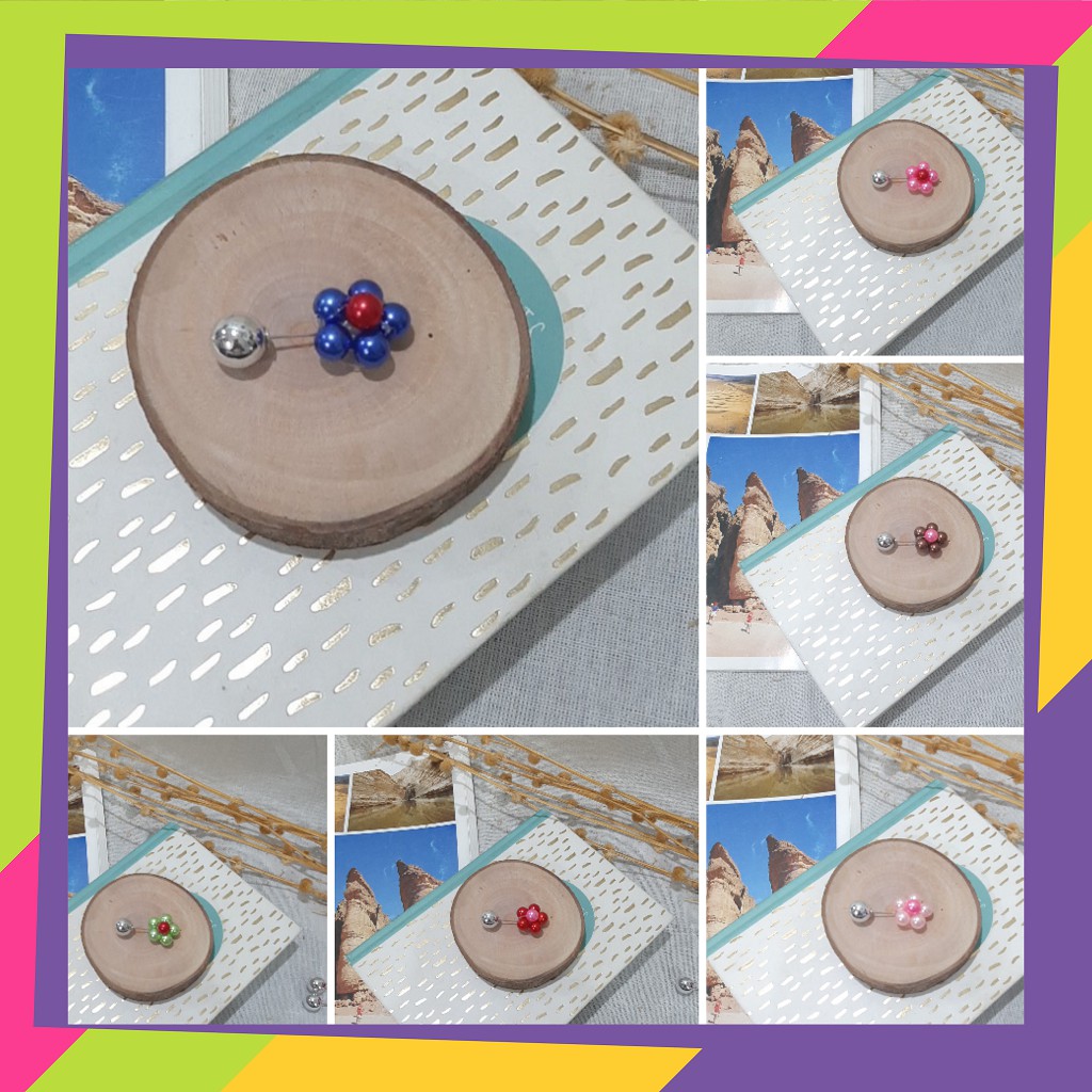 667 [Grosir] 12 pcs tuspin jarum hijab motif kembang - Tutup pin mutiara imitasi 667