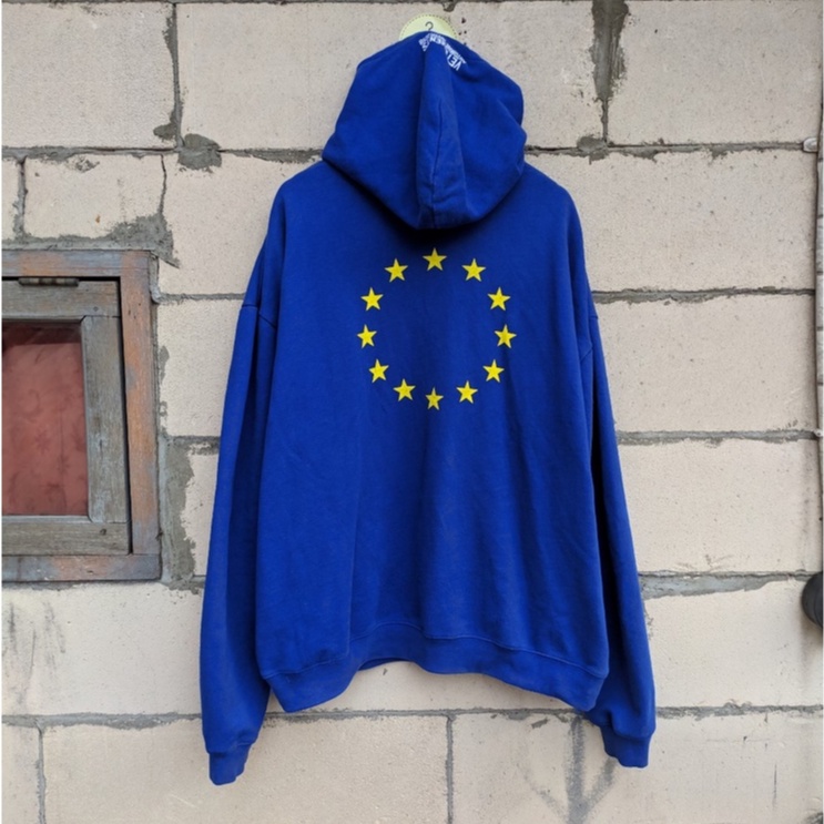 Vetements Euro Hoodie Warna Biru Size Oversize